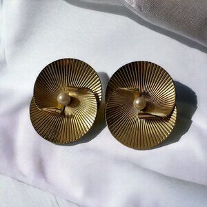 VTG Napier Sterling Layered Faux Pearl Earrings Gold Tone Atomic Modernist‎ MCM